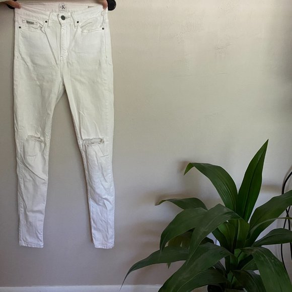 White Calvin Klein Ripped Skinny Jeans - Picture 1 of 5